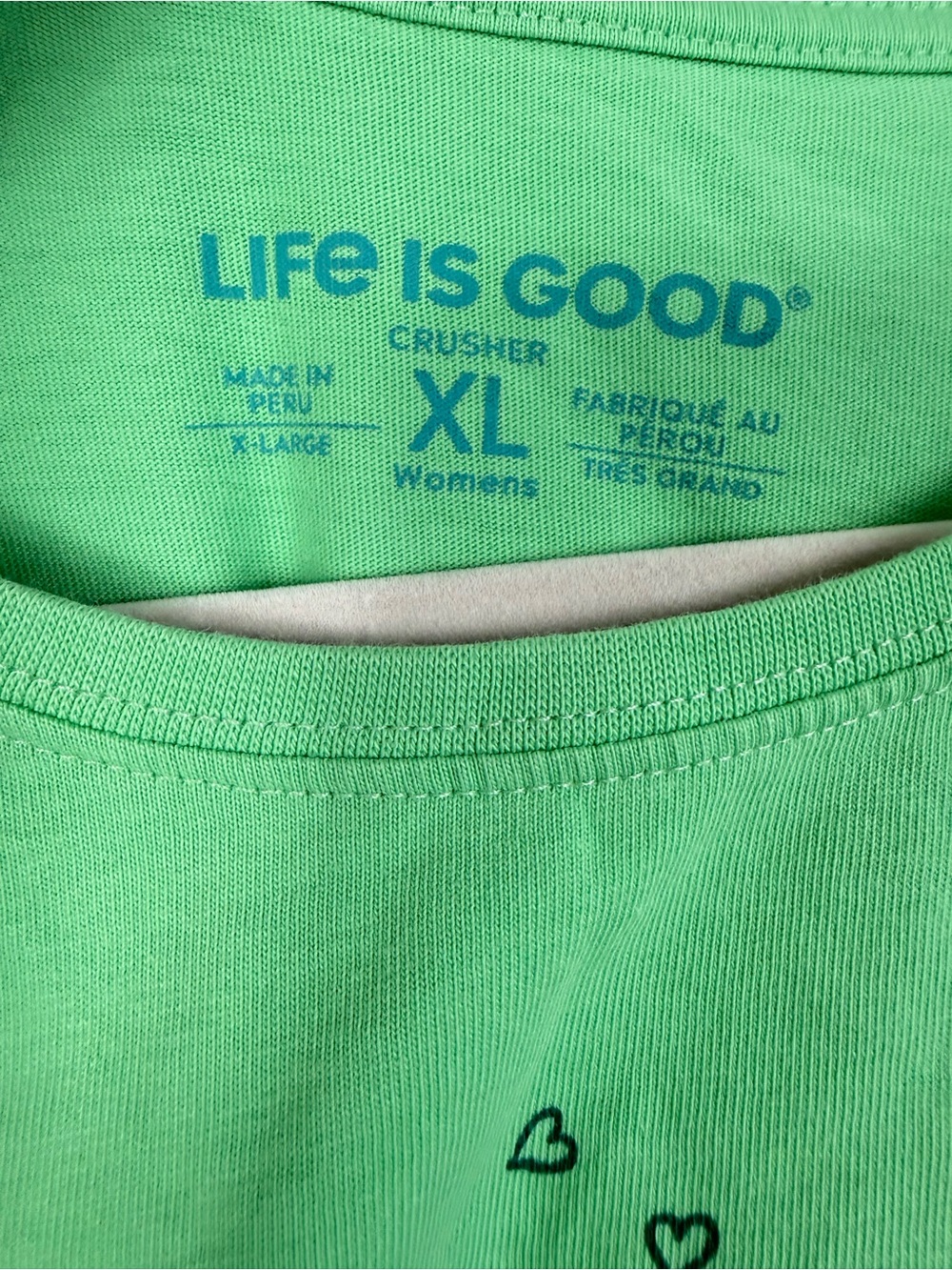 Life is Good Top XL Cat Heart Green Graphic Cotton Tee Short Sleeve Casual - Picture 4 of 5